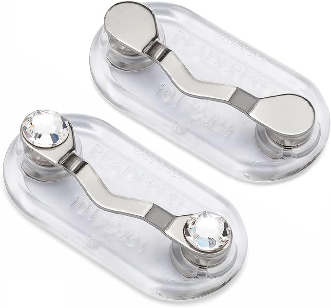 Readerest Magnetic Eyeglass Holder (2 Pack), Eyewear Shirt Clip for Men & Women, Glasses Holders for Readers, Sunglasses & Work Badges, USA Made (Stainless Steel + Crystals)