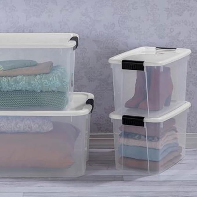 Sterilite 18-Pack Ultra Latching Box, Storage Bins with Lids, Clear Plastic, 30 Quart - Heavy-Duty Organizing Containers for Closet, Bathroom, and Office
