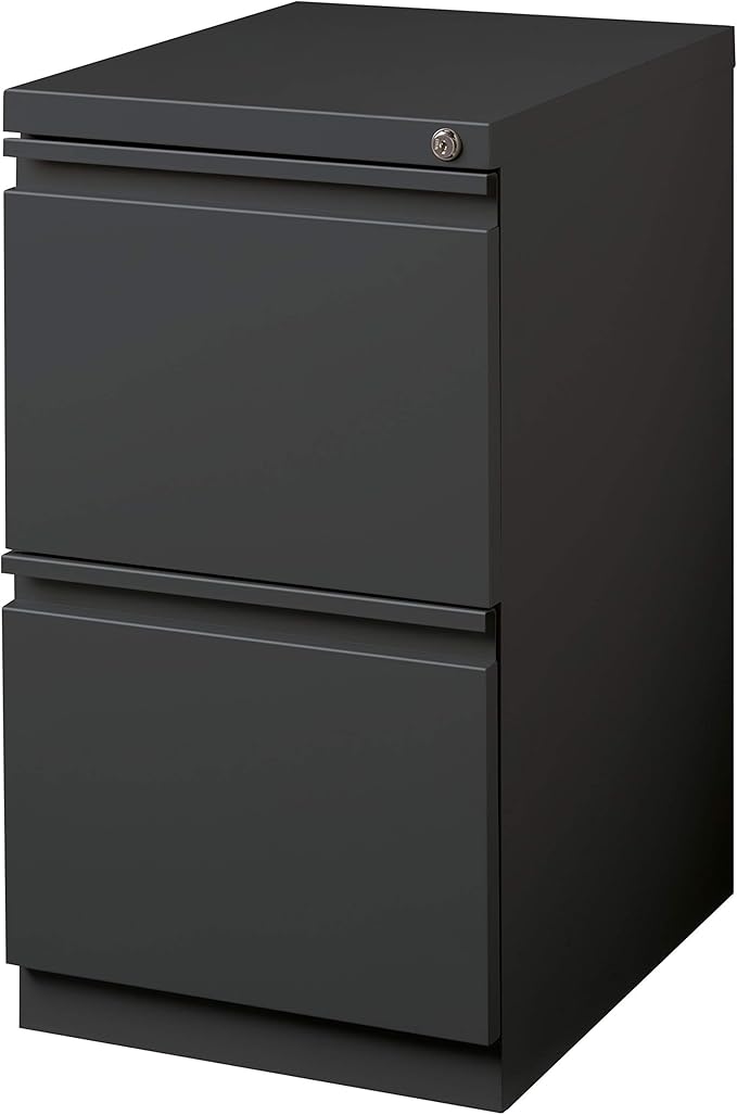 20 Inch Deep Metal Mobile Pedestal File 2 Drawer File-File with Full Width Pull, for Home and Office, Holds Letter Width Hanging Folders, Charcoal
