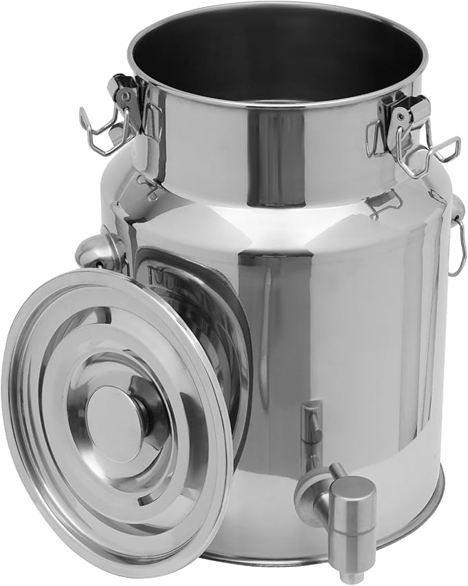 Milk Can Barrel Stainless Steel Beverage Drink Dispenser Large Capacity Storage Bucket Container with Faucet and Handles for Milk Coffee Wine Oil Rice Cereals Water (7.25L/1.915Gal)