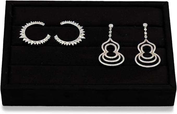 Oirlv 3 Slots Velvet Small Ring Organizer Earrings Trays Showcase Display Storage Insert Holder for Jewelry Box, Drawer, Dresser(Black,M)