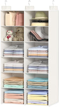 Dual-Row Hanging Closet Organizer – Foldable Clothes Storage Shelves with 3 Hooks, Space-Saving Wardrobe Organizer for Dorm Rooms, Bedroom or Closet (White, 6 Tier)