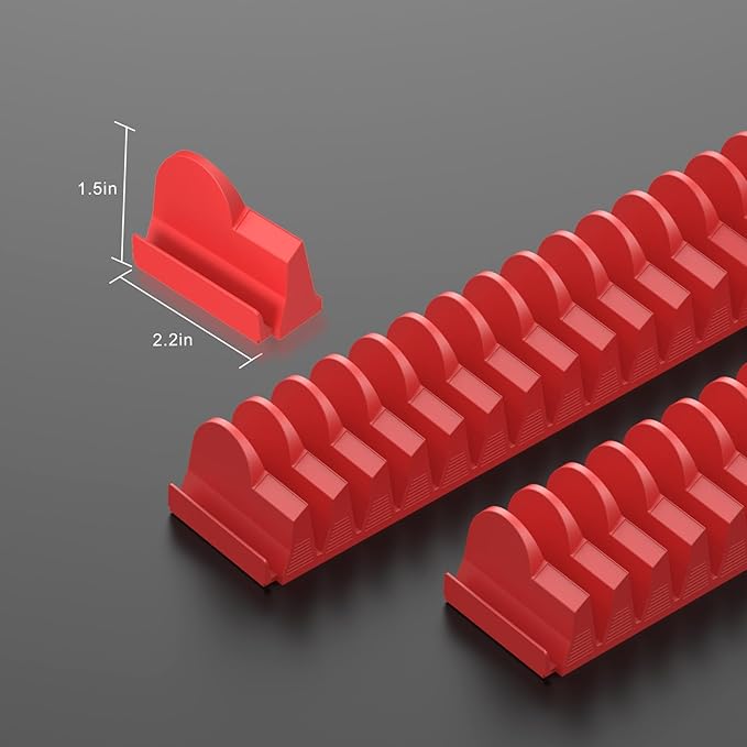 24pcs Magnetic Modular Wrench Organizers for Tool Drawers - Wrench Rack with Metric&SAE Labels,Tool Storage Holder with Magnet.Gift for Father, Brother&Boyfriend (Red with Magnets)