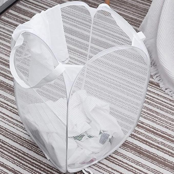 Larpur Pop Up Laundry Hampers, Portable Mesh Laundry Baskets, Collapsible Clothes Laundry Bin for Bedroom, Travel, Bathroom, College Dorm, White - 2 Pack