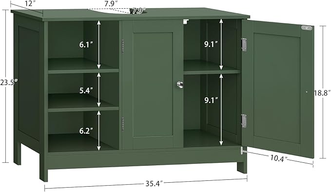 TEENFON 35.4" Pedestal Sink Storage Cabinet with 2 Doors and Adjustable Shelves, Bathroom Sink Cabinet, Under Sink Storage with U-Shape Cut-Out, Green UNYSG034V