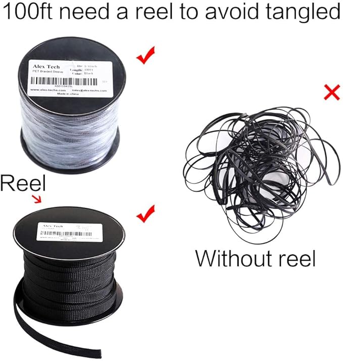 100ft - 3/4 inch PET Expandable Braided Sleeving – Black – Alex Tech Braided Cable Sleeve