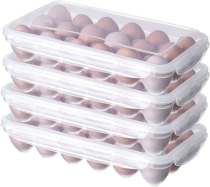 XBY-US 4 Pack Covered Egg Holders,Egg Holder For Refrigerator,travel egg Storage Container,Plastic Refrigerator Egg Trays,camping egg box,Deviled Egg Tray Carrier with Lid Fits 18X4 Eggs(72 Eggs)