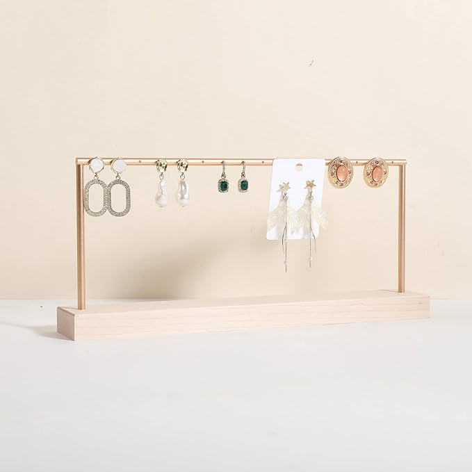 GemeShou wooden earring holder organizer for girls, maple stud earring display stand for boutique store, jewelry storage organizer shelf【maple stand-One Tier】