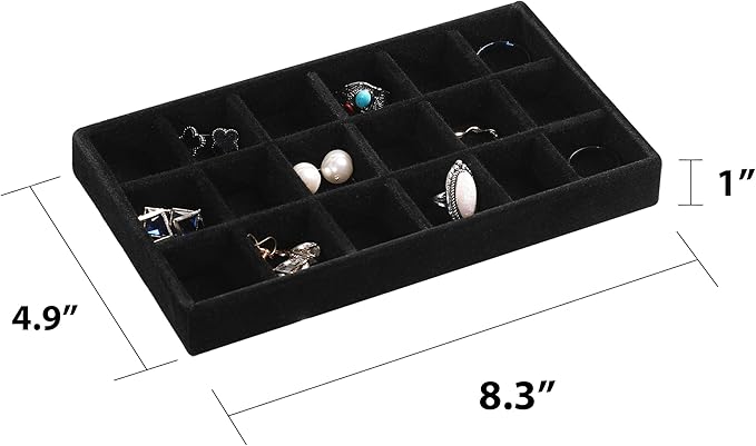 Frebeauty Jewelry Organizer Tray,Stackable Velvet Jewelry Trays,Drawer Inserts Earring Organizer For Women Jewelry Storage Display Case for Rings Stud Necklaces,Set of 4(Black)