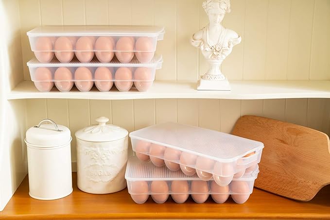 Covered Egg Holder,Egg Storage for Refrigerator,Fits 18 Eggs,Pack of 4