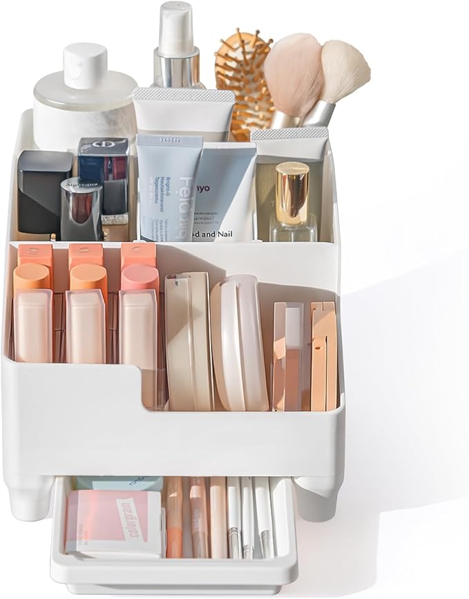 carrotez Make up Vanity Organizer Countertop Skincare Cosmetic, Accessories Organizers Customizable Compartments - White