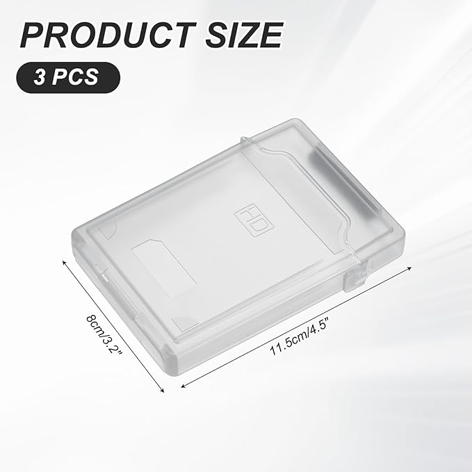 PATIKIL 4.5" x 3.2" Hard Drive Disk Case, 3Pcs Plastic Hard Disk Storage Box Portable Anti-Static Case for 2.5" External SSD HDD, Grey