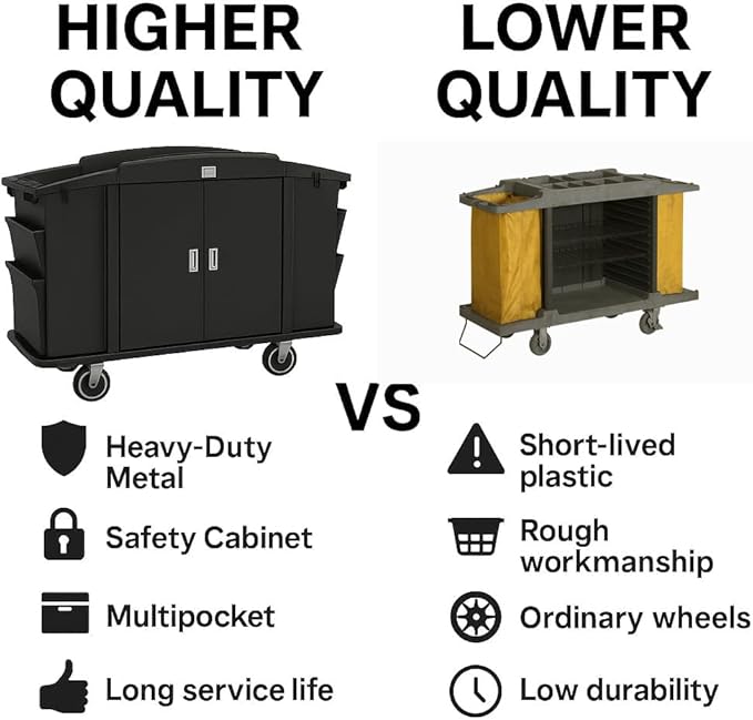 Heavy Duty Metal Housekeeping Janitorial Cart with Wheels,Silent Casters,Locking Large Capacity Cabinets,Cleaning cart for Housekeeping/Commercial Facility/Hotel/Stadium/School