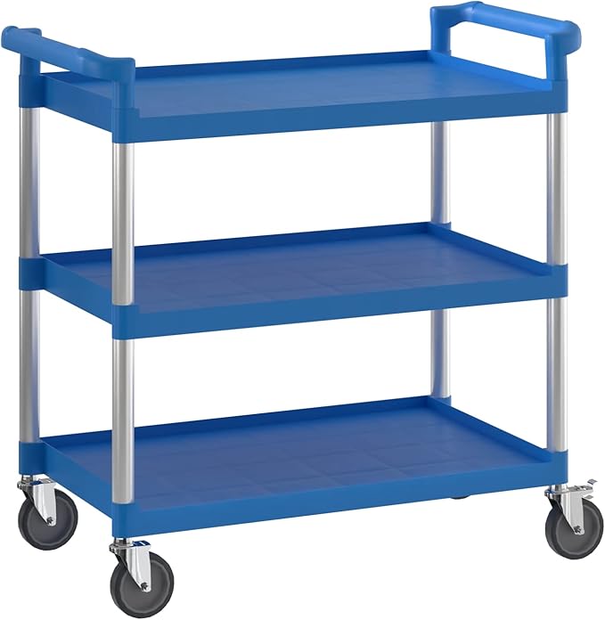 Blue Utility/Bussing Cart with Three Shelves - 42" x 20"