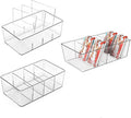 Pantry Organizers and Storage,Kitchen Organizers and Storage for Fridge,Drawer and Refrigerator - Spice Organization for Cabinet,Clear Plastic Stackable Storage Organizer Bins with 3 Dividers (3 Pcs)