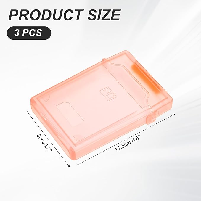 PATIKIL 4.5" x 3.2" Hard Drive Disk Case, 3Pcs Plastic Hard Disk Storage Box Portable Anti-Static Case for 2.5" External SSD HDD, Orange