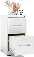 2 Drawer File Cabinet with Lock, Metal Vertical Filing Storage Cabinet for Home Office, Steel Vertical File Cabinets for Legal/Letter File Folders, Easy Assemble (White)