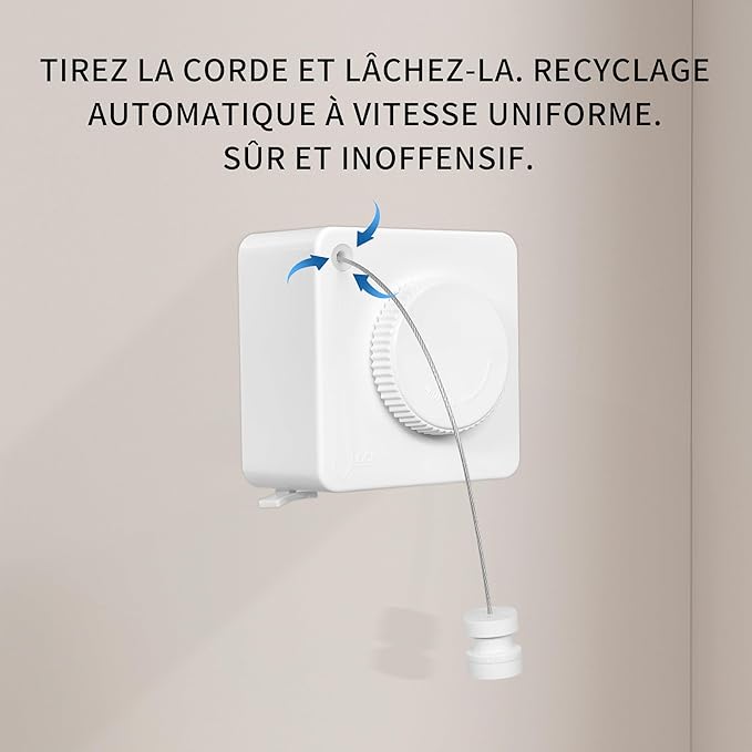 JOOM Retractable Clothesline Heavy Duty Clothes Drying Laundry Line Wall Mounted Easy Hanging Clothes Drying Laundry Line Retracting Hanging Lock to Prevent Sagging (Square,White)