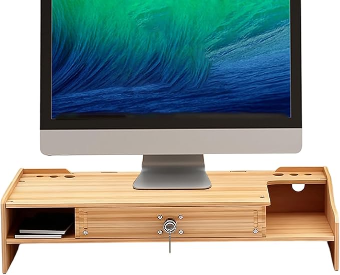 Monitor Stand Riser - Desktop Organizer with Drawer Organization, Durable Design with Multi-Use Function, Computer Monitor Riser for Laptop, Printer, TV, Storage, Dorm, 19.21 Inch