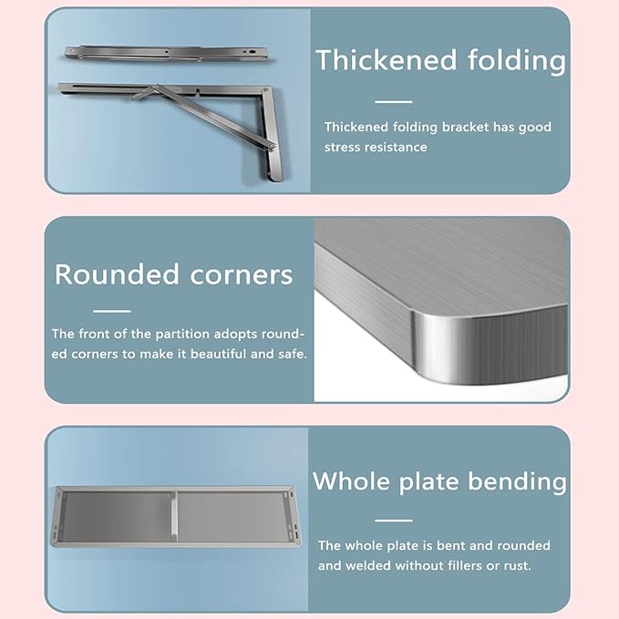 304 Stainless Steel Folding Wall Shelf Wall Mount Kitchen Storage Shelves Rounded Corners Food-grade Folding Table Thickened Bracket for Laundry Room Garage Restaurant.(120x35cm/47.2x13.8in)