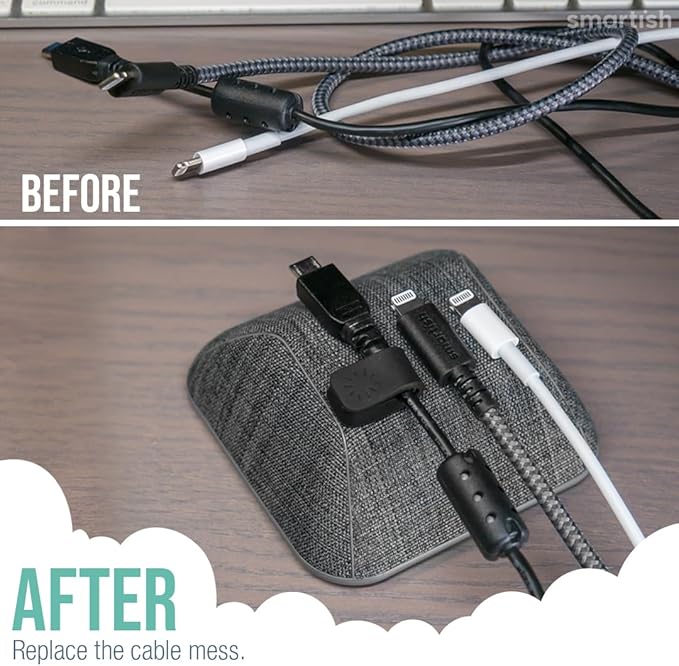 Smartish® Magnetic Cord Holder - Cable Wrangler Organizer Stocking Stuffer with Magnet Clips for Charger Management on Desktop, Nightstand for USB-C + Lightning - No 2 Pencil Gray