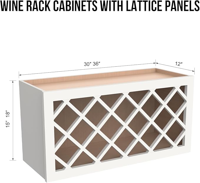 Origami Solid Wood RTA Wine Bottle Rack Wall Cabinet with Lattice Panels - Wine Storage for Bar, Pantry, Cellar & Basement - Mocha (30"W 12"D 15"H)