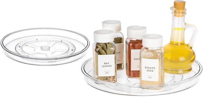 primebox 11" Lazy Susan Organizer. 360 Degree Rotating Turntable for Cabinets, Fridge, Pantry, Bathroom, Under Sink Organizing, Vanity, Countertops, Organizer for Spices Clear. 2 Pack