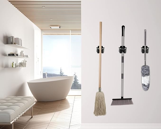 Verdenu 15 Pack Broom Holder Wall Mount, Mop and Broom Holder Wall Mount, Stainless Steel Command Mop Hanger with Screws, Garden Tool Storage Organizer for Kitchen, Home, Bathroom, Garage, Black
