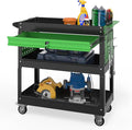 3 Tier Rolling Tool Cart on Wheels with Locking Drawer - Metal Service Cart Industrial Utility Cart for Mechanic - 350 LBS Mobile Storage Organizer for Garage (Black-Green)