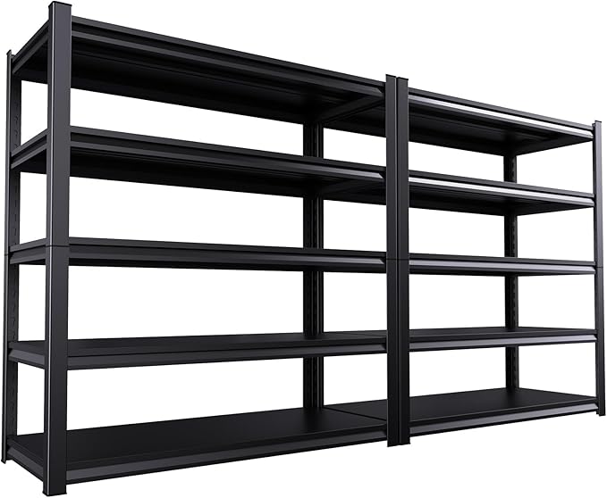 2 Pack Garage Shelving Heavy Duty Storage Shelves 3000LBS Adjustable Garage Shelves 5 Tier Metal Shelving Unit Utility Rack Shelf for Storage Kitchen Warehouse Pantry, Black,72" H x 59" W x 20" D