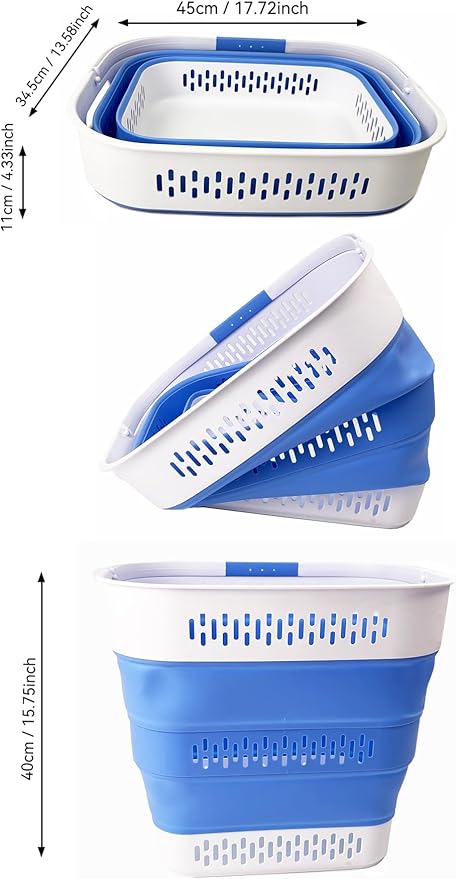 SAMMART 40L (10.5 Gallon) Collapsible Plastic Laundry Basket with Handles - Foldable Pop Up Storage Container/Organizer - Portable Laundry Hamper - Space Saving (2, Quartz Pink+Little Boy Blu)