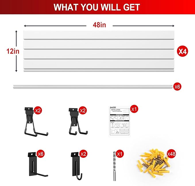 Garage Slatwall Panel Wall Organizer - Slat Wall Paneling Sheets with Hooks, Interlocking PVC Panels for Tool Organization Mounted Storage Systems