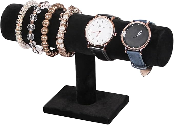 Novel Box Black Velvet T-Bar Bracelet Display Stand - Jewelry Organizer Tower Stands for Necklace Bangles Pendants Watch Anklets Scrunchie Storage - Hair Tie Organizer for Selling or Personal Use