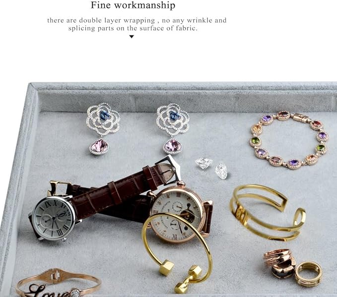 Oirlv Velvet Stackable Jewelry Trays Grids Rings Earrings Bracelet Watch Showcase Display Tray