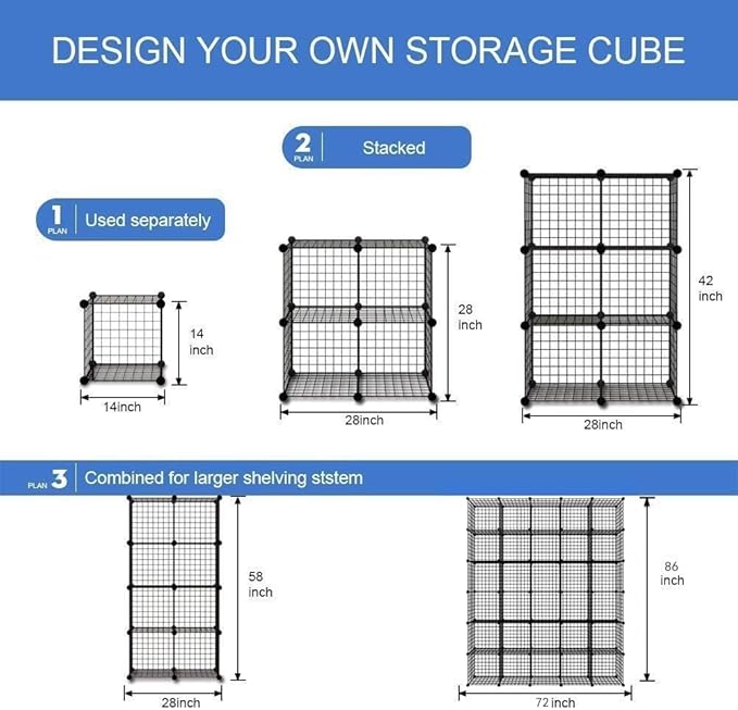 Metal Grid 14"x14" Wire Cube Storage - 30 - Cube Modular Shelving Unit, Stackable Bookcase for Office, Bedroom & Living Room