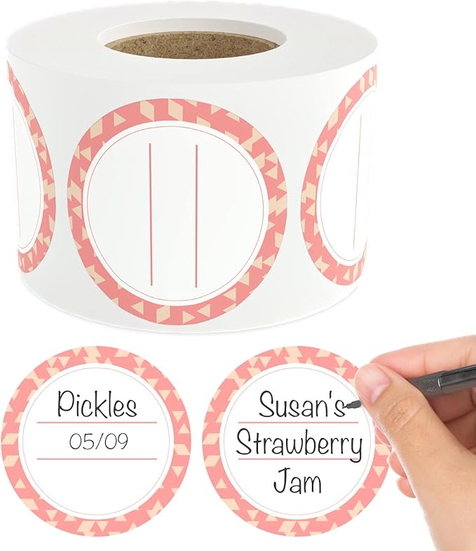 Canning Labels Dissolvable Stickers for Mason Jars and More (2" Round 200/roll) Canning Supplies Washes Off in Seconds Like Magic - Jar Labels Homemade Jam, Jelly, and More (Coral)