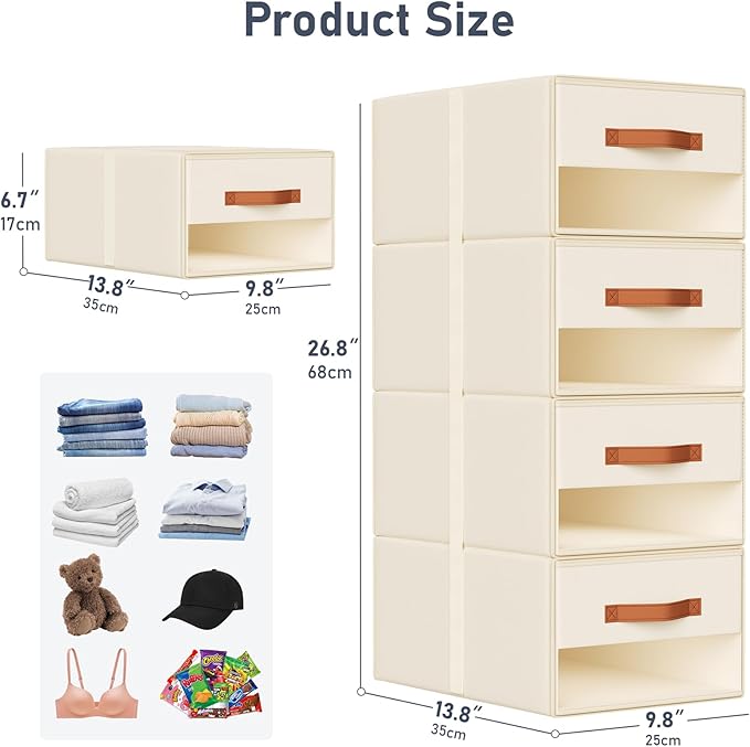 DIMJ Closet Organizers and Storage - Fabric Bins with Drawers for Closet Foldable Clothes Organizers with Clear Window, Stackable Storage Drawers Units for Bedroom, Living Room, Medium 6-Pack, Black