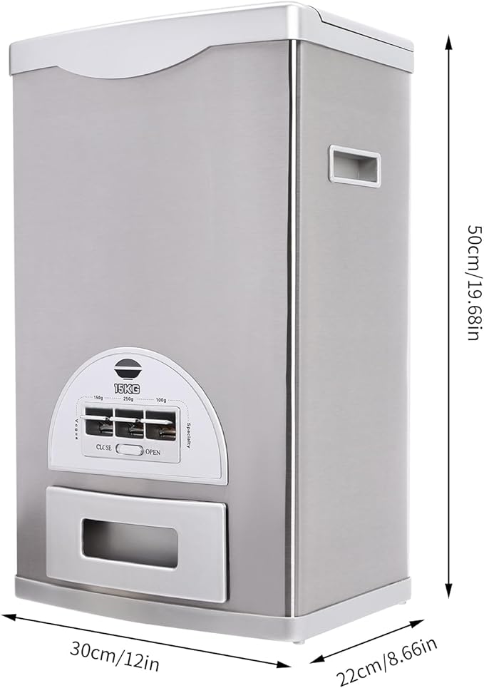 33lbs Cereal Dispenser Countertop, Rice Dispenser Container Machine Organizer Containers Storage Tank Kit Conical Funnel 3 Buttons Lids for Homes, Restaurants