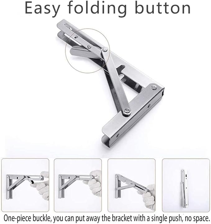 Folding Shelf Brackets, Max Load 300 lb, Heavy Duty Stainless Steel Collapsible Wall Mounted Shelf Brackets for Table, Space Saving DIY Bracket, Pack of 2 (2, 24 Inch)