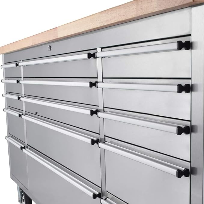 72" Stainless Steel Rolling Tool Chest with 15 Drawers, Lockable Storage Cabinet, Mobile Workbench, Assembled Large Tool Box with Wheels for Garage Workshop (1 × HTC7215W1)