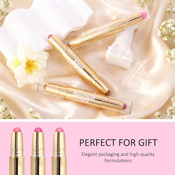 evpct 2In1 Blush Contour Multiuse Makeup Stick, Berry Tan & Brown Creamy Butter Blush Bronzer Contour Multiuse Stick for Cheeks Lips Eyes Faces, Ultra-Creamy Radiant Finish, Vegan & Cruelty-Free