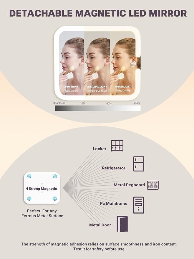 Qislee Makeup Box with Drawer and Four Trays, A Detachable Lighted Mirror, Waterproof Travel Train Case, Cosmetic Organizer and Makeup Suitcase with Magnetic LED Mirror(ICY Pink)