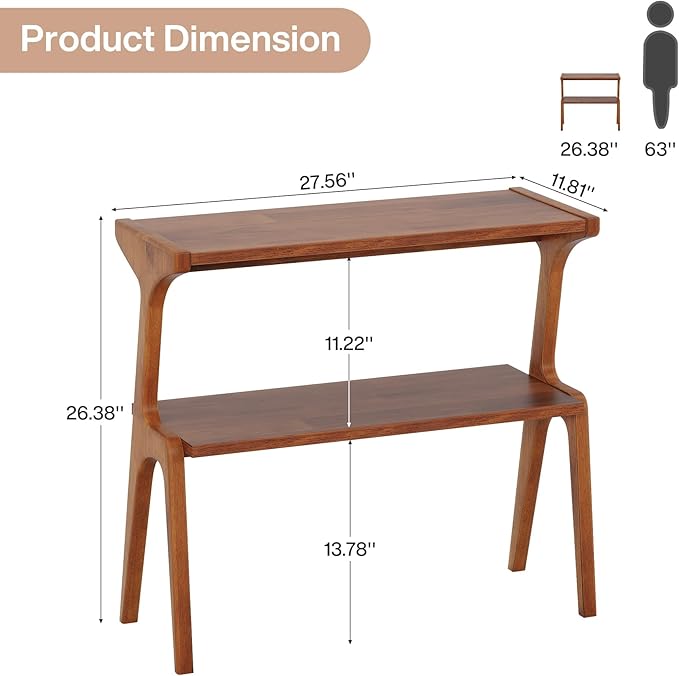 Set of 2 Solid Wood End Table, 2-Tier Side Table with Storage Shelf, Wooden Modern Accent Slim Bedside Table for Sofa, Living Room, Bedroom, Small Space, Easy Assembly, Cherry