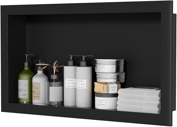 12" x 24" Stainless Steel Shower Niche, Single Waterproof Shelves, No-Tile Needed Bathroom Organizer, Rustproof Wall Shelf for Shampoo, Soap & Toiletries, Black