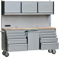 72" Stainless Steel Rolling Tool Chest with 11 Drawers + 3 Upper Cabinets, Large Lockable Storage Cabinet, Mobile Workbench with Wheels for Garage Workshop (1 × HTC7214W1)