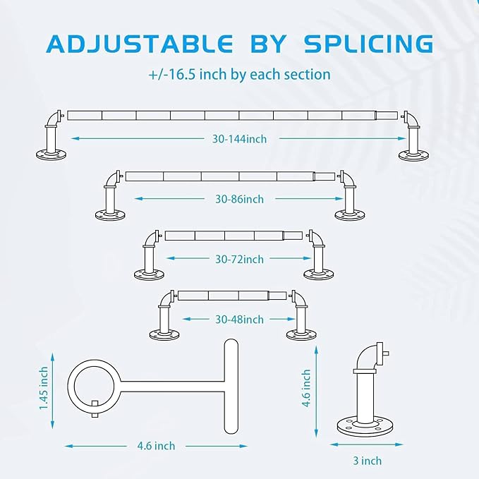 Black Industrial Curtain Rod, 30-168 Inch, Window Treatment Single Rods, High Carbon Steel, Black Finish