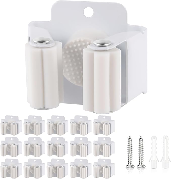 Verdenu 15 Pack Broom Holder Wall Mount, Mop and Broom Holder Wall Mount, Stainless Steel Command Mop Holder with Screws, Garden Tool Storage Organizer for Kitchen, Home, Bathroom, Garage, White