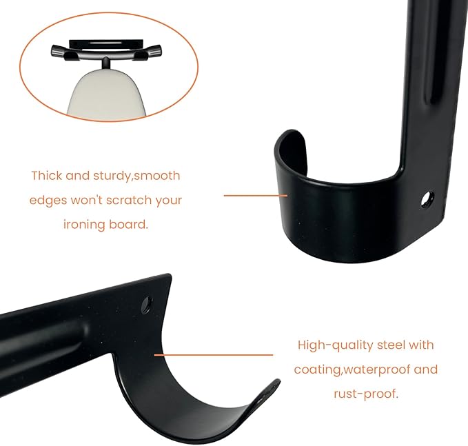 Ironing Board Hanger Wall Mount Ironing Board Holder Organizer Wall Rack for Laundry Rooms Space-Saving Storage Rack Hanging Shelf Hanger with Screws(Black)