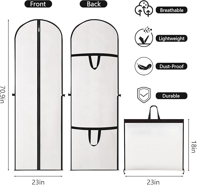 2 Pack Garment Bags for Travel, 71" Hanging Dress Bags Waterproof Suit Bag for Gowns Dresses Long Garment, Foldable & Portable Garment Bag