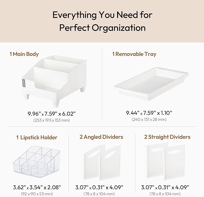 carrotez Make up Vanity Organizer Countertop Skincare Cosmetic, Accessories Organizers Customizable Compartments - White